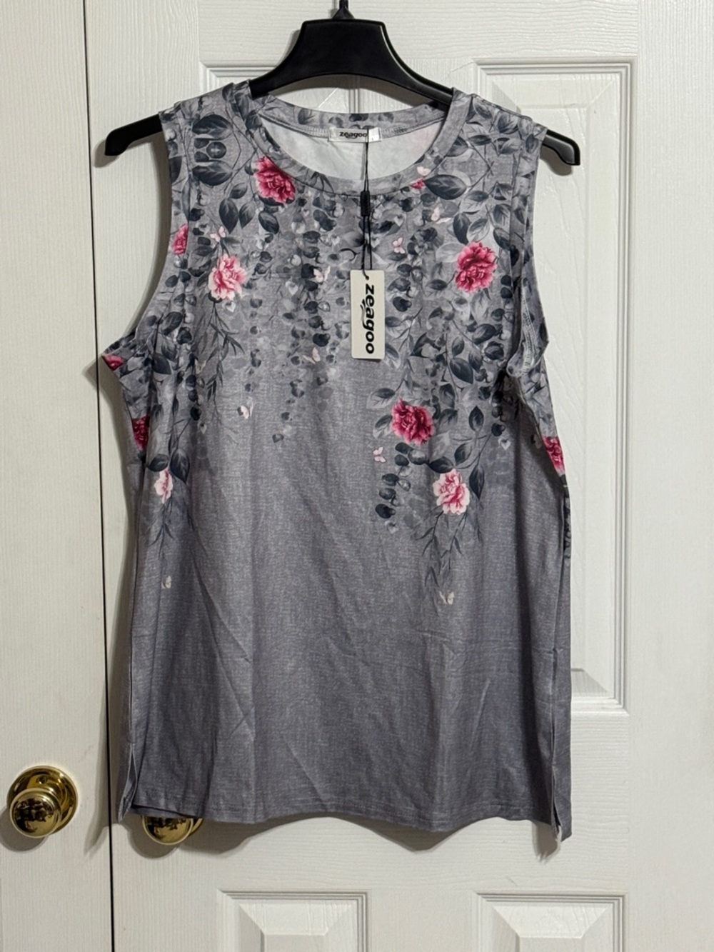 zeagoo Gray Tank Top with Pink Rose Floral Print